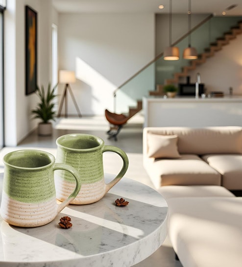 Bamboo Bliss Coffee Mug Set of 2 (320ML Each) Microwave Safe Coffee Mugs