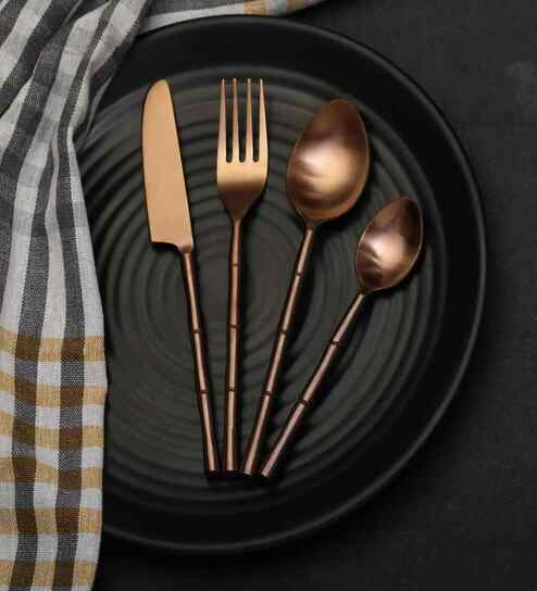 Bamboo Elegance Gold   Stainless Steel (Set of 16) Cutlery  Set
