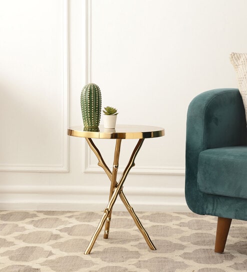 Bamboo Metal End Table in Silver Colour