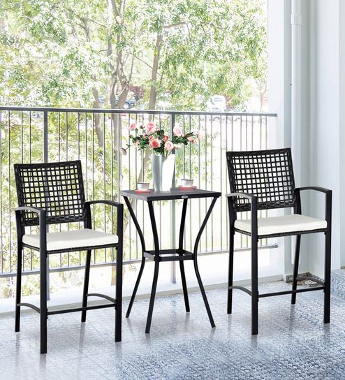 bar Wicker Table and Chair Set in Brown & Cream Colour