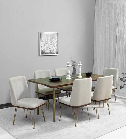 Barcelona Solid Wood 6 Seater Dining Set in American Walnut Finish