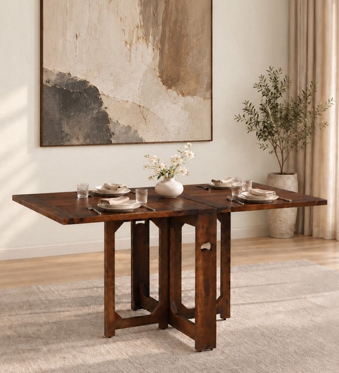 Barcelona Solid Wood 6 Seater Foldable Dining Table in Scratch Resistant Provincial Teak Finish