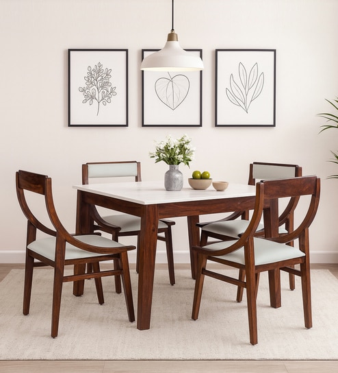 Bardu Sheesham Wood 4 Seater Dining Set in Provincial Teak Finish
