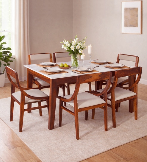 Bardu Sheesham Wood 6 Seater Dining Set in Honey Oak Finish