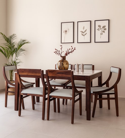 Bardu Sheesham Wood 6 Seater Dining Set in Provincial Teak Finish