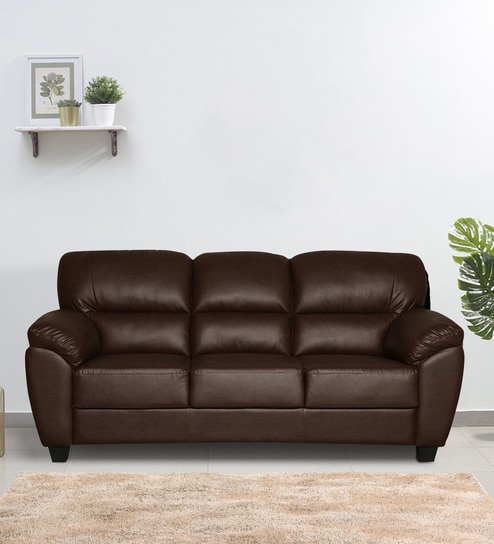 Bari Leatherette 3 Seater Sofa In Dark Brown Colour