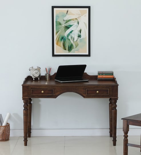 Barwick Sheesham Wood Writing Table In Scratch Resistant Provincial Teak Finish