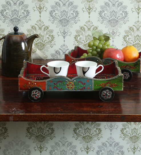 Basanti Truck Multicolour Wood (Set of 2) Tray Set