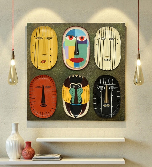 Basil Abstract Faces Metal Wall Art On Board