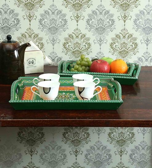 Basti Green (Set of 3) MDF Serving Tray