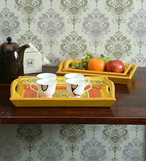 Basti Yellow (Set of 3) MDF Serving Tray