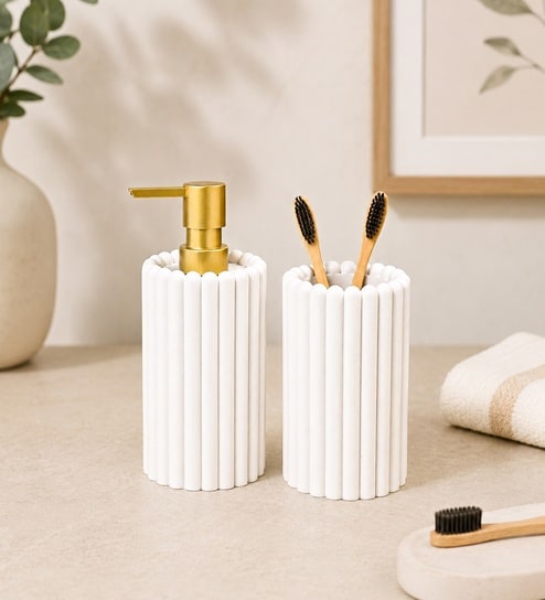 White Plastic Bathroom Accessories Set Of 2