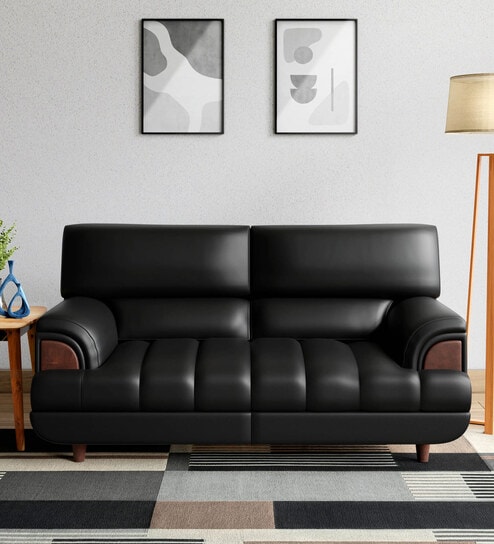 Bayflow Leatherette 2 Seater Sofa In Black Colour