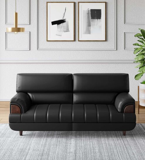Bayflow Leatherette 3 Seater Sofa In Black Colour