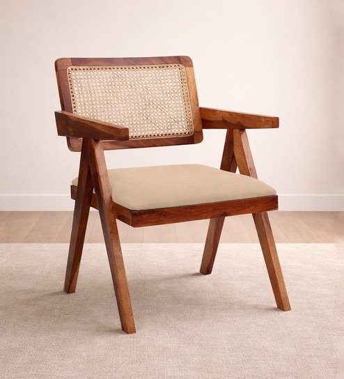 Bayline Sheesham Wood Dining Chair In Beige Color