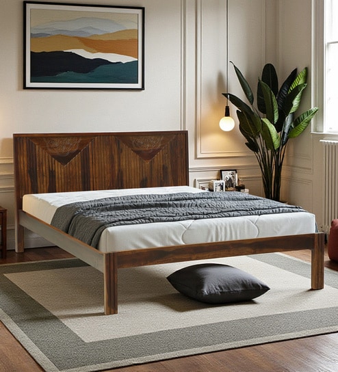 Bayyone Sheesham Wood King Size Bed In Provincial Teak Finish