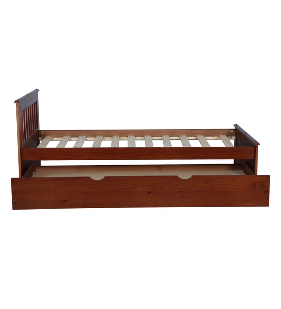 Buy Basilica Solid Wood Single Bed with Trundle in Natural Pinewood Finish Woodsworth By