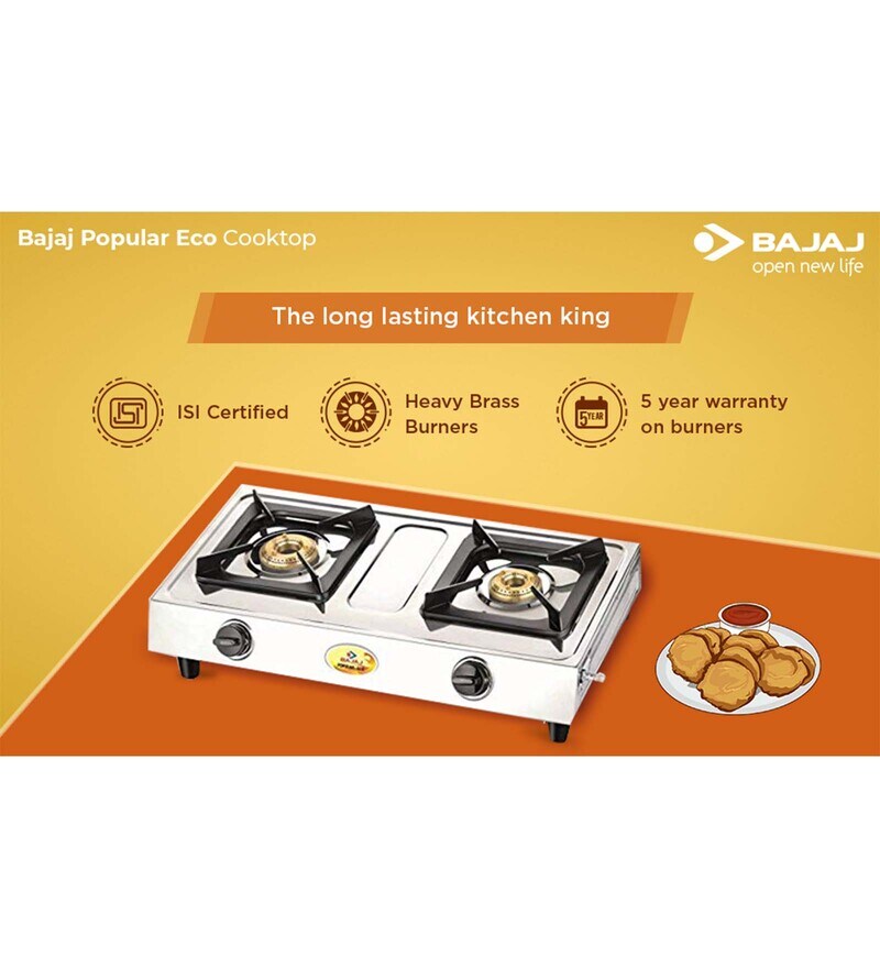 Buy Bajaj Popular Eco 2 Burner Stainless Steel Gas Stove (ISI Certified