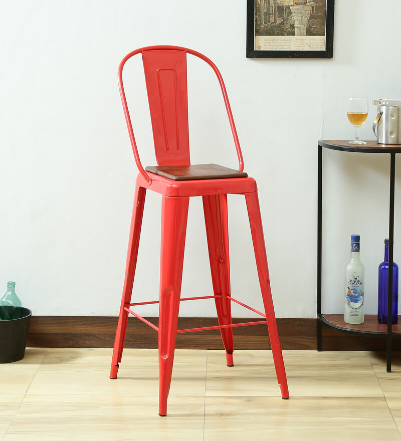 red industrial bar stools