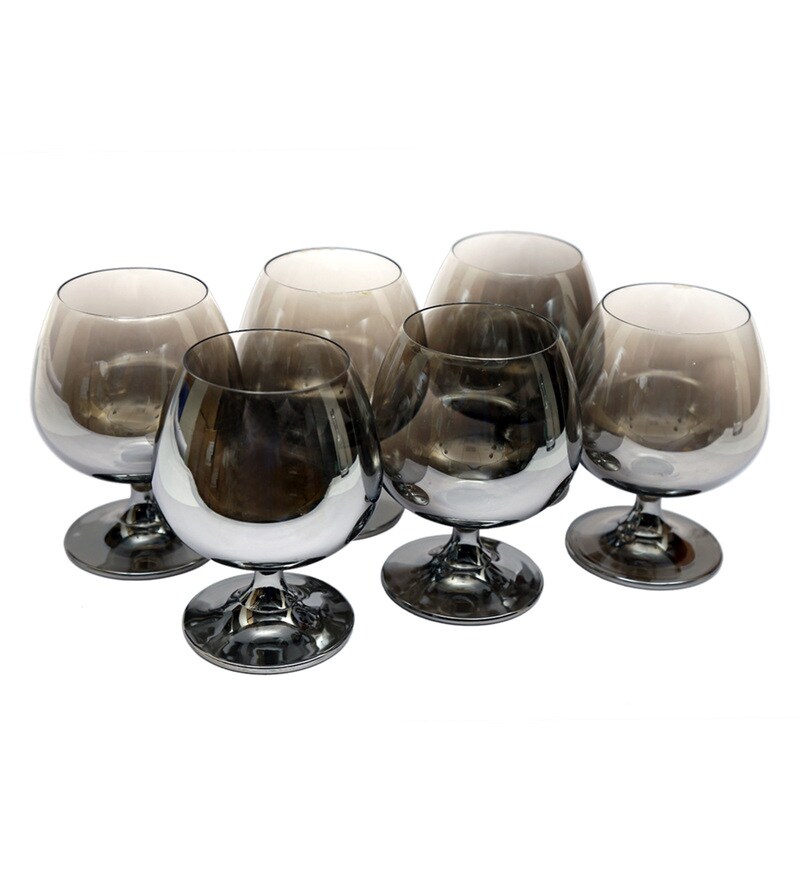 Buy Bar World Fancy Metallic Glass 400 ML Brandy Glasses Set of 6 Online Wine Glasses