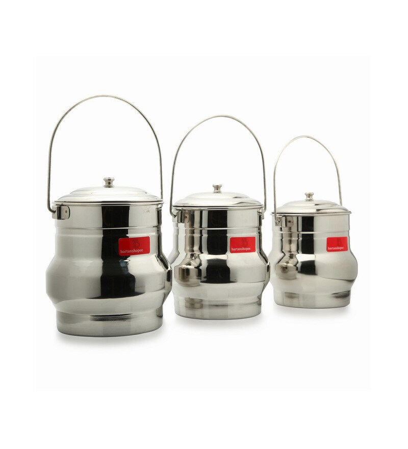 Buy Bartan Shopee Stainless Steel Milk Containers Round Set of 3