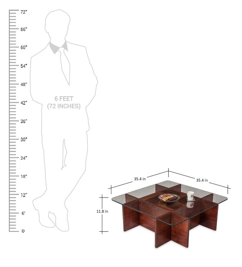 Buy Basco Center Table with Glass Top in Rosewood Finish by Durian