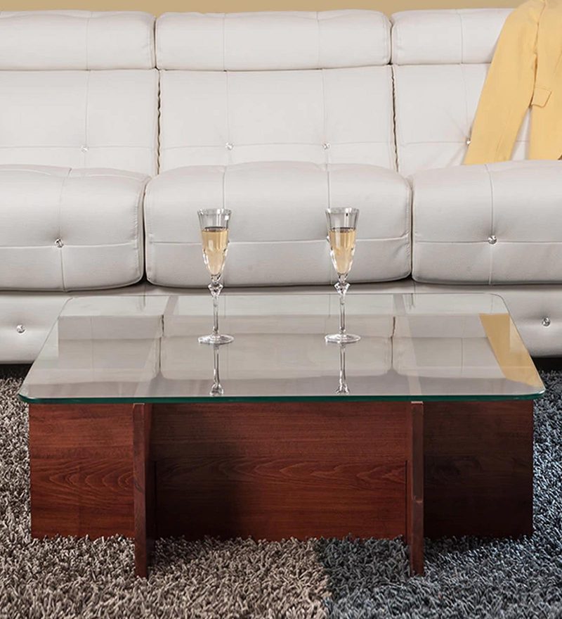 Buy Basco Center Table with Glass Top in Rosewood Finish by Durian