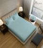 Baby Blue Solid 400 TC Cotton Queen Sized Fitted sheet with 2 Pillow Covers