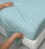 Baby Blue Solid 400 TC Cotton Super King Sized Bedsheet with 4 Pillow Covers