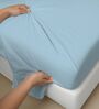 Baby Blue Solid 600 TC Cotton Super King Sized Bedsheet with 4 Pillow Covers