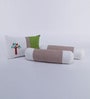 White Cotton Printed Pillow with Bolster (Set of 3)