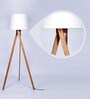 Bacolod White Fabric Shade Tripod Floor Lamp With Wood Base