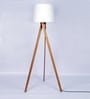Bacolod White Fabric Shade Tripod Floor Lamp With Wood Base