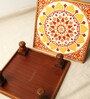 Yellow Teak Wood Large Bajot (14 x 14) with Mandala Art