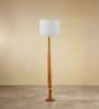 Balance Sculptural Minimal Natural Wooden Floor Lamp for Living Room & Bedroom in Loose Weave Texture Off white Color Shade