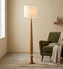 Balance Sculptural Minimal Natural Wooden Floor Lamp for Living Room & Bedroom in Loose Weave Texture Off white Color Shade