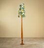 Balance Sculptural Minimal Natural Wooden Floor Lamp for Living Room & Bedroom in Printed Dark Green/White Color Shade