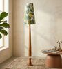 Balance Sculptural Minimal Natural Wooden Floor Lamp for Living Room & Bedroom in Printed Dark Green/White Color Shade