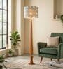 Balance Sculptural Minimal Natural Wooden Floor Lamp for Living Room & Bedroom in Printed Gold/Grey Color Shade