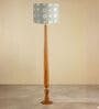Balance Sculptural Minimal Natural Wooden Floor Lamp for Living Room & Bedroom in Printed Gold/Grey Color Shade