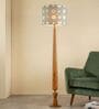 Balance Sculptural Minimal Natural Wooden Floor Lamp for Living Room & Bedroom in Printed Gold/Grey Color Shade