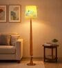 Balance Sculptural Minimal Natural Wooden Floor Lamp for Living Room & Bedroom in Printed Yellow Color Shade