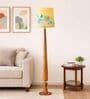 Balance Sculptural Minimal Natural Wooden Floor Lamp for Living Room & Bedroom in Printed Yellow Color Shade
