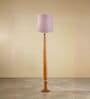 Balance Sculptural Minimal Natural Wooden Floor Lamp for Living Room & Bedroom in Solid Blush Pink Color Shade