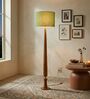 Balance Sculptural Minimal Natural Wooden Floor Lamp for Living Room & Bedroom in Solid Green Color Shade