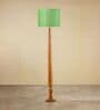 Balance Sculptural Minimal Natural Wooden Floor Lamp for Living Room & Bedroom in Solid Green Color Shade