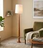 Balance Sculptural Minimal Natural Wooden Floor Lamp for Living Room & Bedroom in Solid White Color Shade
