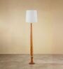 Balance Sculptural Minimal Natural Wooden Floor Lamp for Living Room & Bedroom in Solid White Color Shade