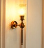 Ball Wall Lamp Brass Antique Finish with Chimney Crackled Glass Golden Luster Shade
