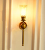 Ball Wall Lamp Brass Antique Finish with Chimney Crackled Glass Golden Luster Shade